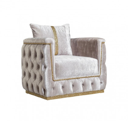 Luxus Chesterfield Canapé-Set 3+1 Sëtz Canapé Polsterméiwer Samt Gold