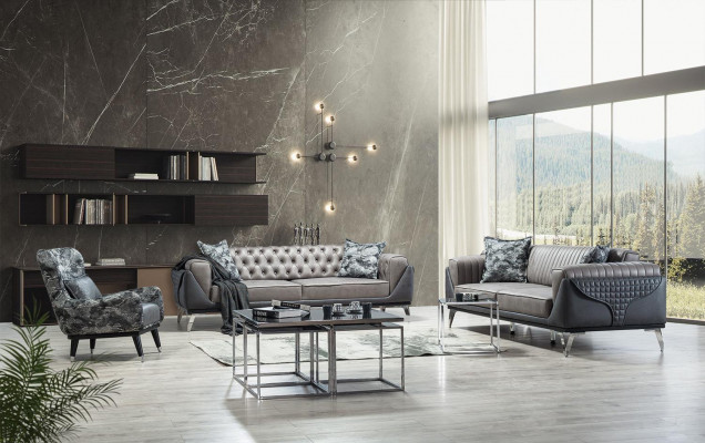 Sofa-Garnitur 3+1 Sëtzer Wunnzëmmer Garnitur Sofa Sëtzbeen Sofa Neit Gro