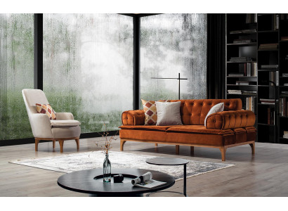Sofagarnitur Garnitur Sofaen Sofa Fotell Dräisëtzer 3+1 Sëtzer Orange