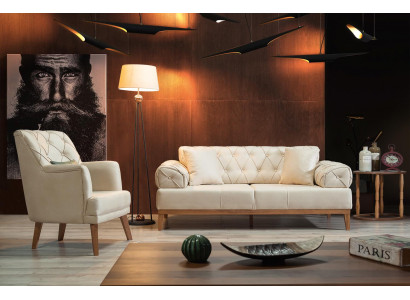Soffagarnitur Garnitur Sofen Sofa Fauteuil Drësëtzeger 3+1 Sëtz beige