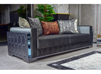 Sofa 3 Plazen Luxus Miwwelen Wunnzëmmer Dräisëtzer Grau Metall mat Textil