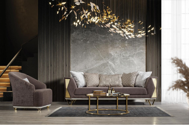Garnitur Sofagarnitur 3+3+1 Sëtzer Sofa Fauteuil Sofas Modern Braun nei