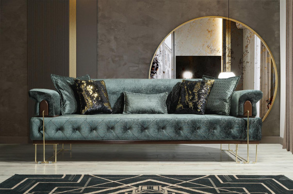 Canapé 3 Sëtz Canapéë Sëtz Design Canapé Dräisëtzer Luxus Metall mat Textil