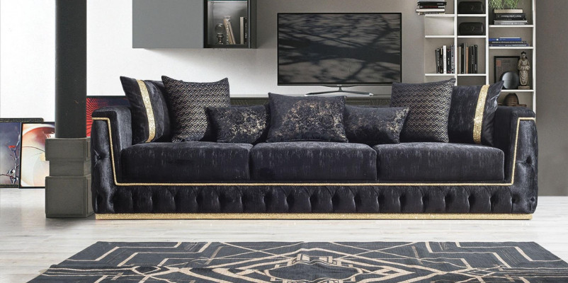 Däisëtzeger Sofa 3 Sëtzer Sofas Polster Couchen Chesterfield mat Textil
