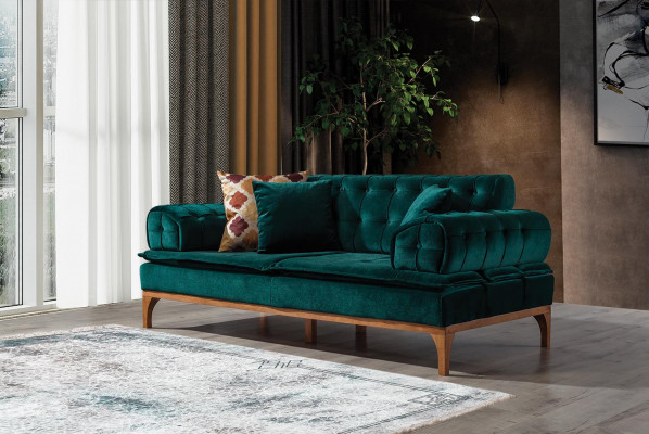 Luxus Sofa 3 Sëtzer Sofas Sëtz Stoff Design Miwwelen Stil Textil Nei gréng