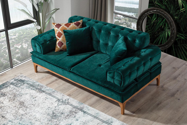 Luxus Sofa 3 Sëtzer Sofas Sëtz Stoff Design Miwwelen Stil Textil Nei gréng