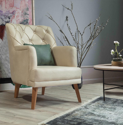 Wunnzëmmer Fotell Miwwelen Modern Stoff Lounge Textil Kënschtlech Lieder beige