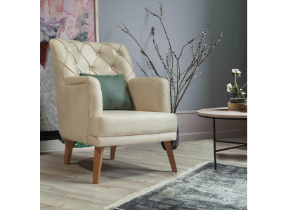 Wunnzëmmer Fotell Miwwelen Modern Stoff Lounge Textil Kënschtlech Lieder beige