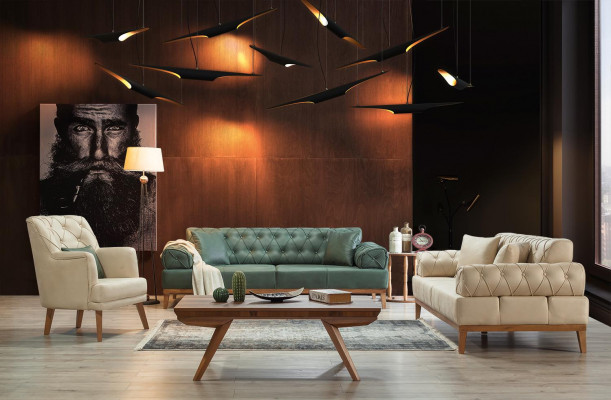 Wunnzëmmer Fotell Miwwelen Modern Stoff Lounge Textil Kënschtlech Lieder beige