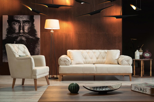 Wunnzëmmer Fotell Miwwelen Modern Stoff Lounge Textil Kënschtlech Lieder beige