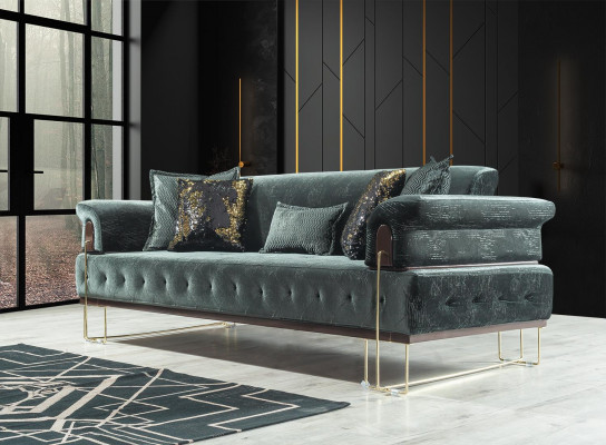 Canapéenensemble Sofa Garnitur Canapéën Fauteuil 3+3+1 Sëtz Stoff Modern