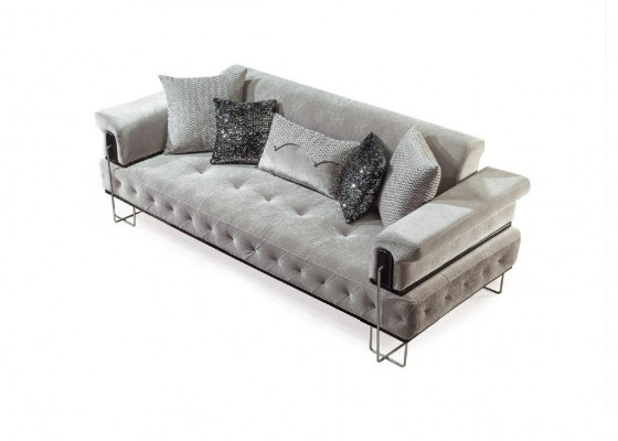 Luxus Gaarnitur Sofagaarnitur 3+3+1 Sëtz Sofa Sofaen Fotell Holz mat Metall