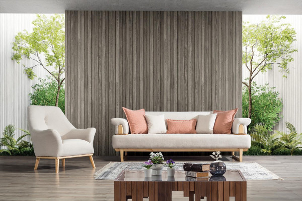 Modern Sofagarnitur 3+3+1 Sëtzer Garnitur Set Sofaen Fauteuil Holz mat Textil