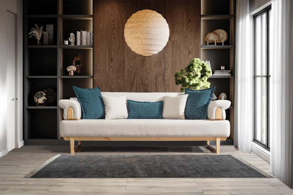 Modern Sofagarnitur 3+3+1 Sëtzer Garnitur Set Sofaen Fauteuil Holz mat Textil