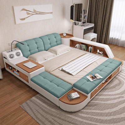 Këssen 180x200 Multifunktioun Regal USB Léier Design Bett Grouss Better Lieder