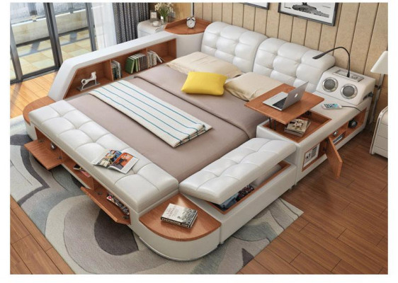 Këssen 180x200 Multifunktioun Regal USB Léier Design Bett Grouss Better Lieder