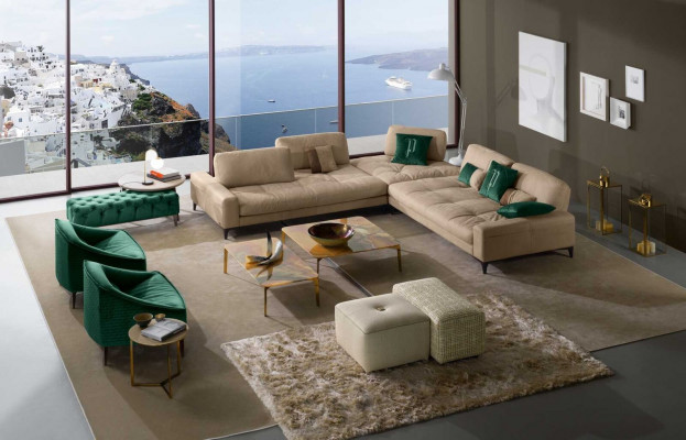 Lieder L-Form Luxus Canapéen Canapéen Eck Ecksofa Couch Italienesch Miwwelen