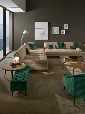 Lieder L-Form Luxus Canapéen Canapéen Eck Ecksofa Couch Italienesch Miwwelen