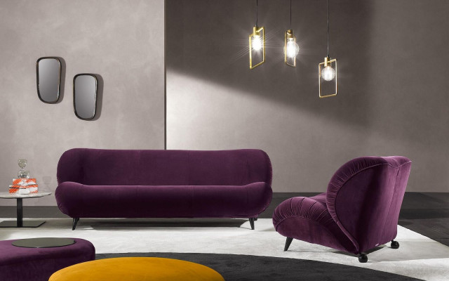 Grupp Set Sofa Garnitur 3+1 Setzer 2tlg. Miwwelen Sofas Still Luxus Sëtz Violett Nei