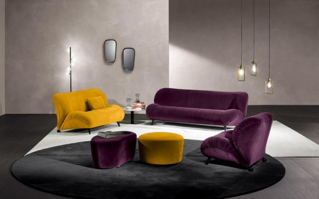 Grupp Set Sofa Garnitur 3+1 Setzer 2tlg. Miwwelen Sofas Still Luxus Sëtz Violett Nei
