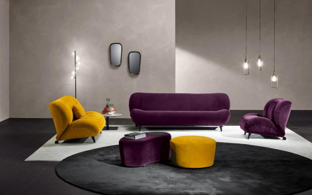 Grupp Set Sofa Garnitur 3+1 Setzer 2tlg. Miwwelen Sofas Still Luxus Sëtz Violett Nei