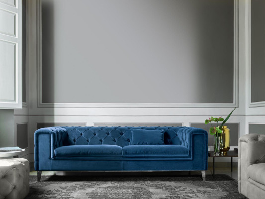Sofa 3-Sëtz Blo Luxus Textil Wunnzëmmer Design Italienesch Miwwelen