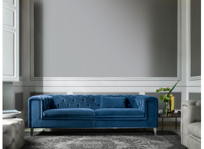 Sofa 3-Sëtz Blo Luxus Textil Wunnzëmmer Design Italienesch Miwwelen