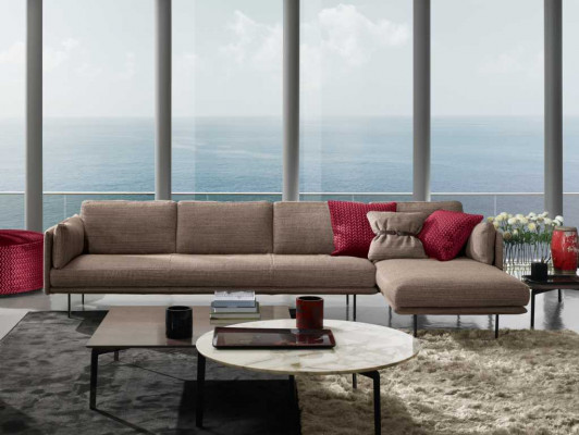 Braune Eck-Couch an L-Form Design Polster Modern Textil Wunnzëmmer