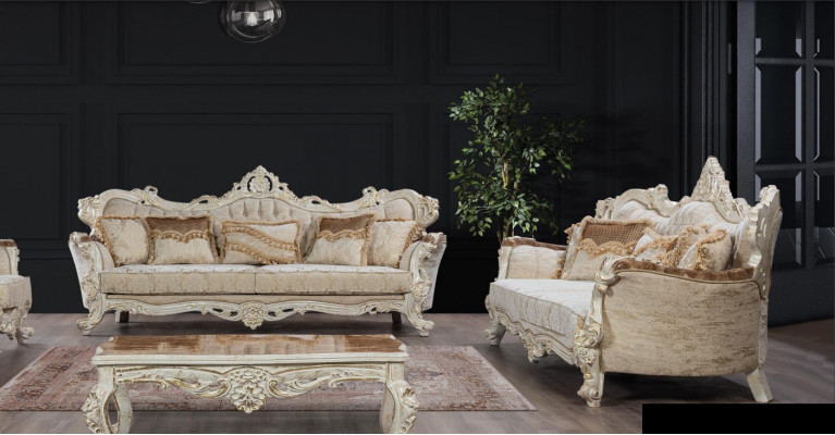 Sofa-Suite 3+3 Sëtzer Suite Sofa Sofas Sëtz Still Stoff Barock Set Grupp