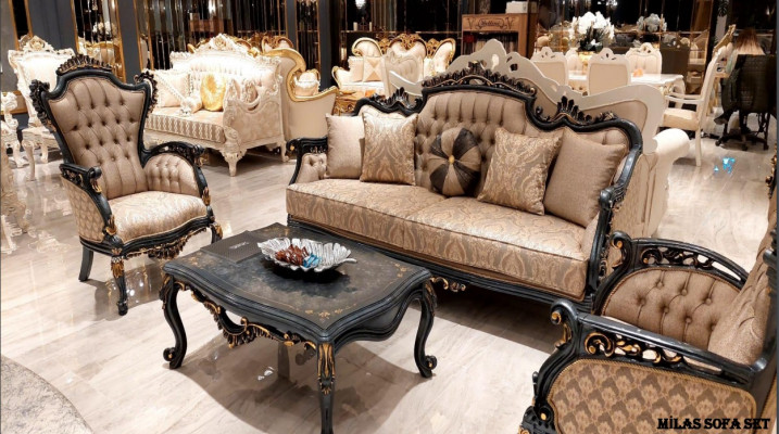 Sofagarnitur 3+1+1 Sëtzer Couchtisch Luxus Garnitur Set Sofaen Still Stoff Sofa