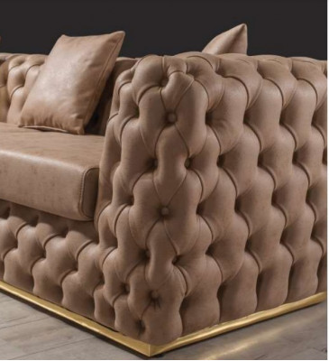 Chesterfield Sofa Garnitur 3+3+1+1 Sëtzer Garnitur Sofa Fauteuil Sofasen Lieder Beige