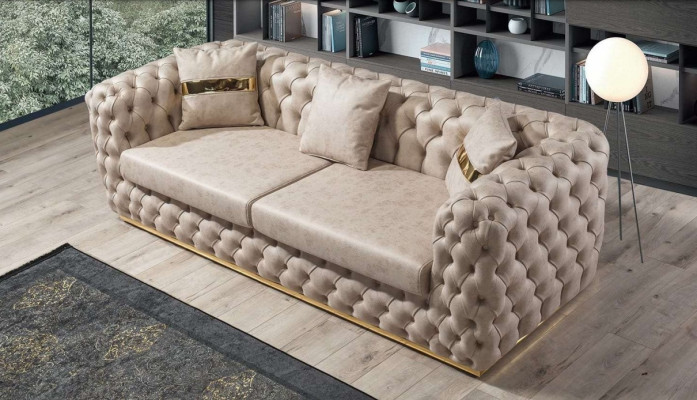 Chesterfield Sofa Garnitur 3+3+1+1 Sëtzer Garnitur Sofa Fauteuil Sofasen Lieder Beige