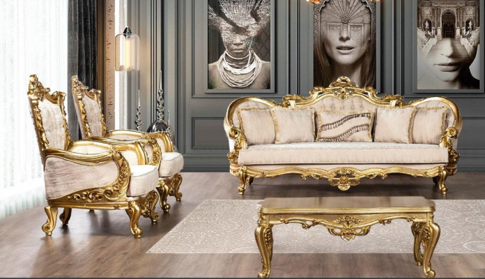 Canapé Garnitur Sofagarnitur 3+1+1 Sëtzer Fauteuil Sofa Set Stoff Sofa Barock Nei