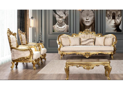 Canapé Garnitur Sofagarnitur 3+1+1 Sëtzer Fauteuil Sofa Set Stoff Sofa Barock Nei