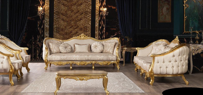 Sëtzgrupp 3+3 Sëtz Sofa Sofas Fauteuil Sëtz Garnitur Stoff Wunnzëmmer Barock