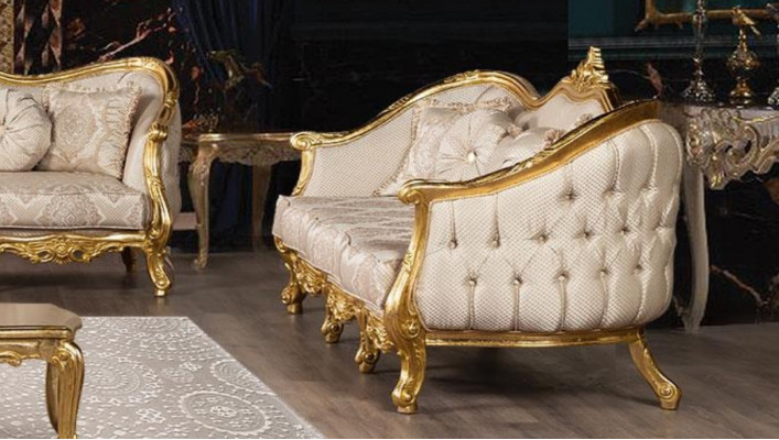 Sëtzgrupp 3+3 Sëtz Sofa Sofas Fauteuil Sëtz Garnitur Stoff Wunnzëmmer Barock