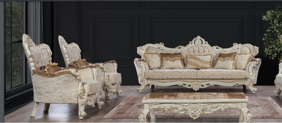 Sofa Sofas Fauteuil Sëtz Sofagarnitur 3+1+1 Sëtzer Garnitur Set Stoff Barock Stil
