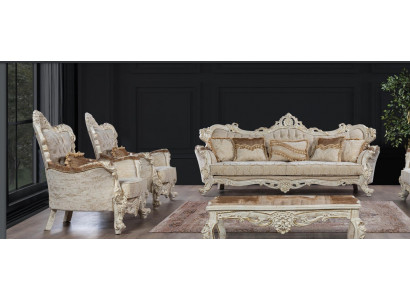 Sofa Sofas Fauteuil Sëtz Sofagarnitur 3+1+1 Sëtzer Garnitur Set Stoff Barock Stil