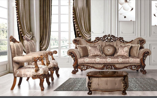 Canapé-Set 3+1+1 Setztengarnitur Fauteuil Canapéen Setzplaz Stoff Luxus Barock Miwwelen