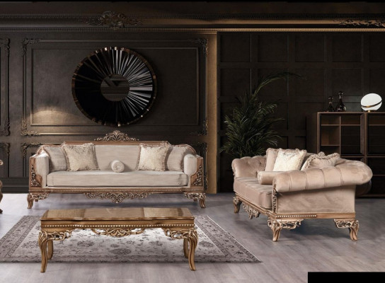 Sofagarnitur 3+3 Sëtzer Chesterfield Sofa Sëtz Luxus Set Stoff Garnitur 2tlg