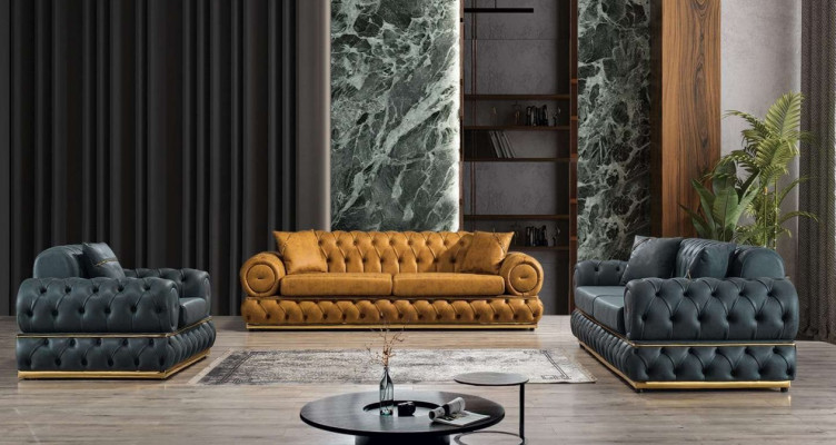 Soffagarnitur 3+3+1 Sëtzer Garnitur Soffa Fautteuil Soffaen Lieder Luxus Chesterfield