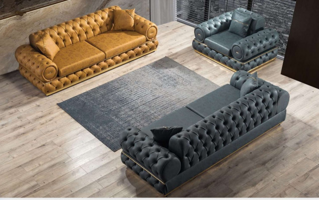 Soffagarnitur 3+3+1 Sëtzer Garnitur Soffa Fautteuil Soffaen Lieder Luxus Chesterfield
