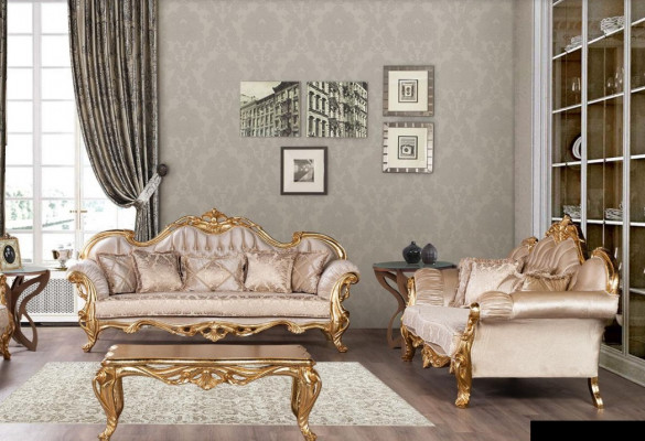 Set Dreibettsofa Sofagarnitur 3+3 Sëtzer Garnitur Sofa Sofas Stoff Stil Barock