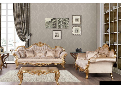 Set Dreibettsofa Sofagarnitur 3+3 Sëtzer Garnitur Sofa Sofas Stoff Stil Barock