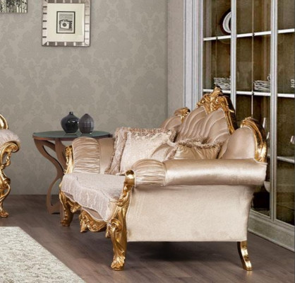 Set Dreibettsofa Sofagarnitur 3+3 Sëtzer Garnitur Sofa Sofas Stoff Stil Barock