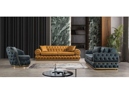 Luxus Chesterfield Sofagarnitur 3+3+1 Sëtzer Garnitur Sofa Fauteuil Sofas Lieder