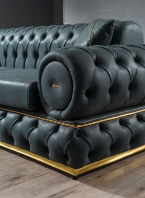 Luxus Chesterfield Sofagarnitur 3+3+1 Sëtzer Garnitur Sofa Fauteuil Sofas Lieder