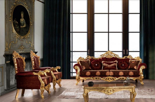 Garnitur Sofas Still Sofa Garnitur 3+1+1 Sëtz Luxus Stëpp Wunnzëmmer Barock