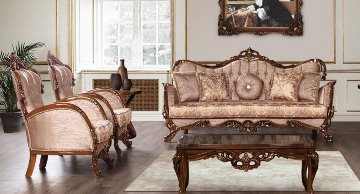 Setzergrupp Sofa Sofagarnitur 3+1+1 Sëtzer Fauteuil Sofa Set Stoff Barock Sitz Luxus