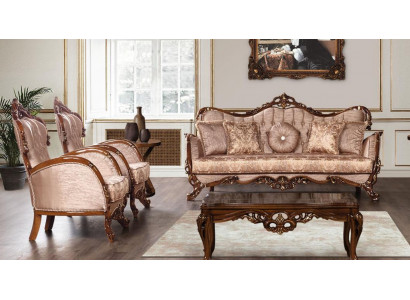 Setzergrupp Sofa Sofagarnitur 3+1+1 Sëtzer Fauteuil Sofa Set Stoff Barock Sitz Luxus